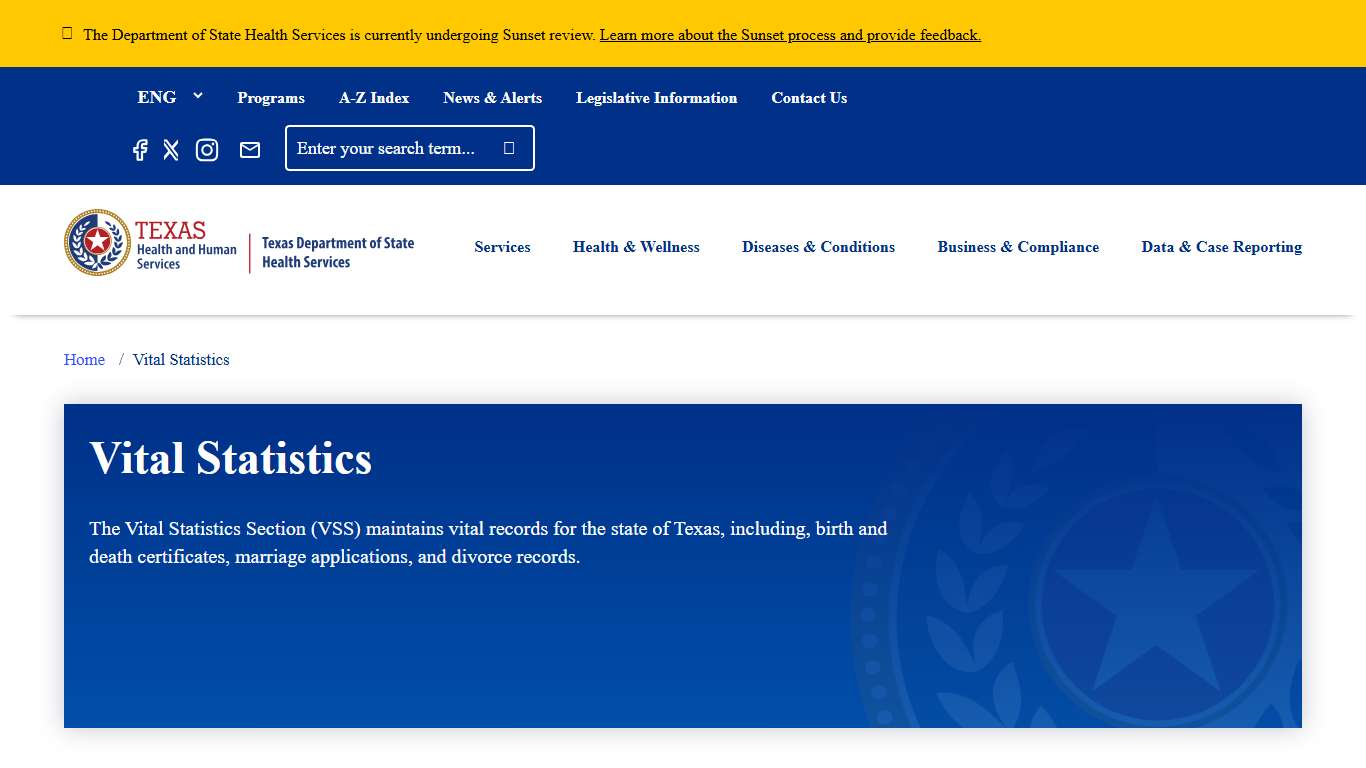 Vital Statistics | Texas DSHS